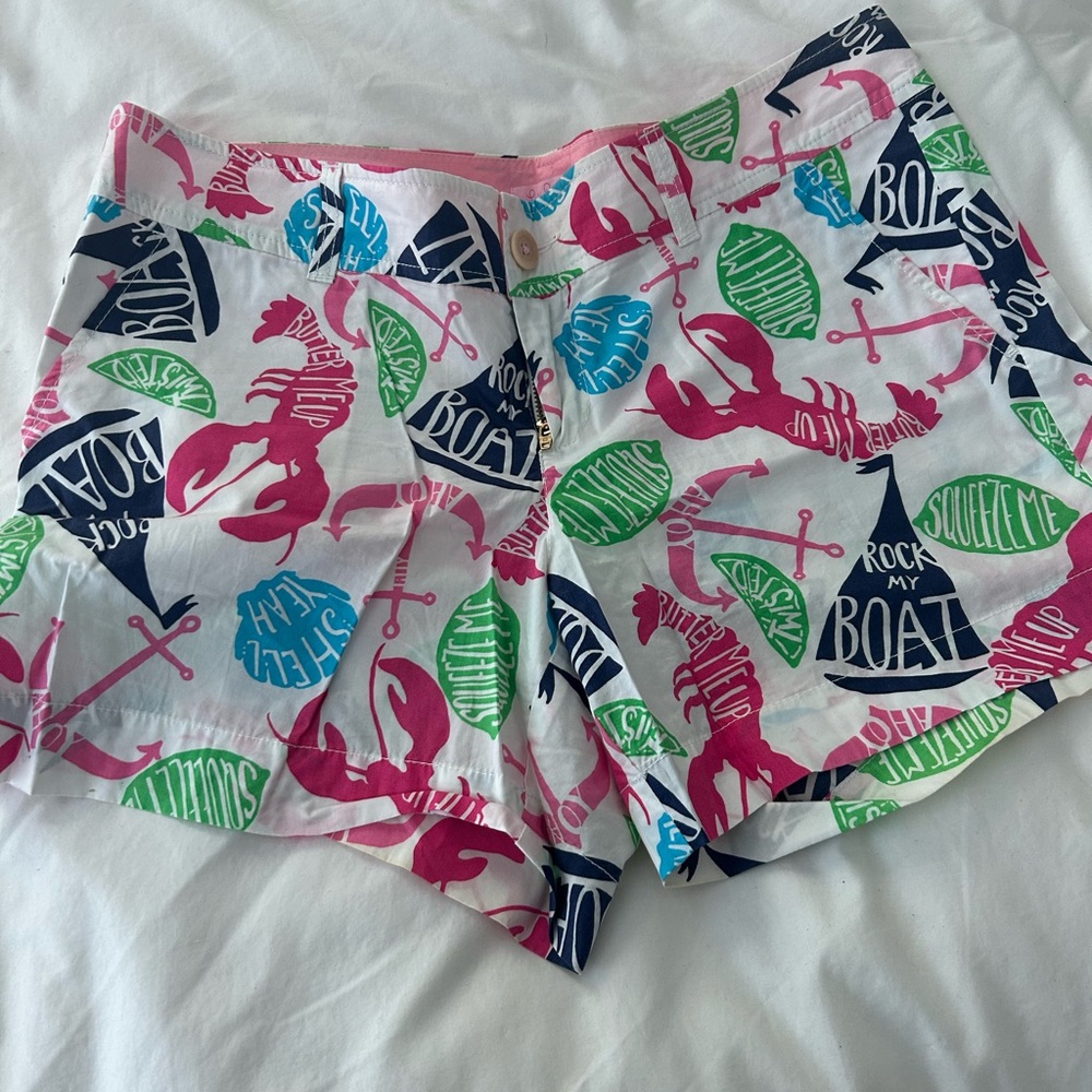 Lilly Pulitzer Pink and Blue Bermuda Shorts Vibrant Pattern